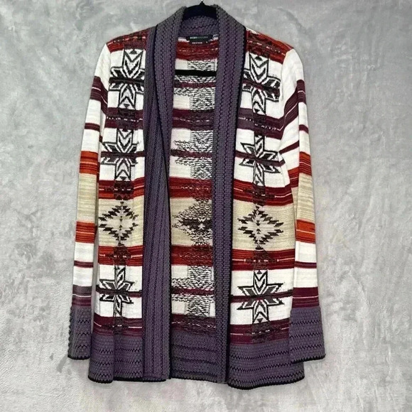 BCBG Maxazria Cardigan Women Sz XL Open Front Tribal Aztec Multicolor Sweater - Picture 3 of 13